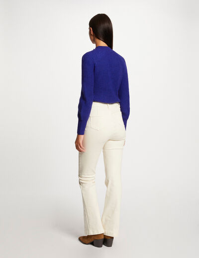 Pull manches longues col montant bleu femme