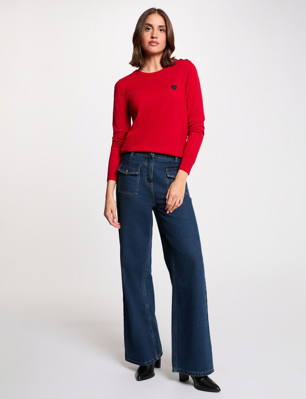 Trui met ronde hals en knopen rood vrouw