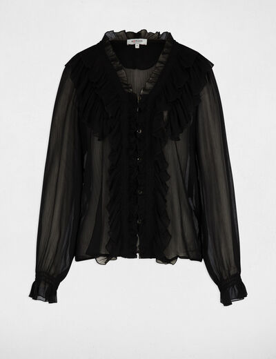 Vloeiende blouse met V-hals zwart vrouw