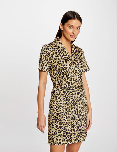 Robe ajustée ceinturée imprimé léopard multico femme