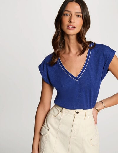 T-shirt met korte mouwen bleu electrique vrouw
