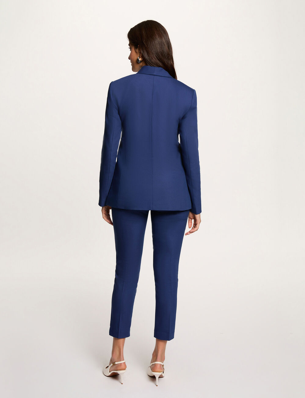 7/8 broek met ceintuur marineblauw vrouw