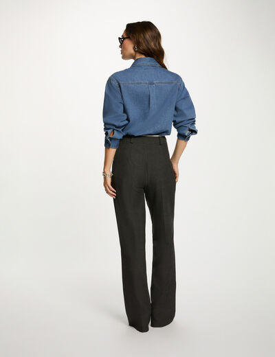 Pantalon large taille haute gris moyen femme