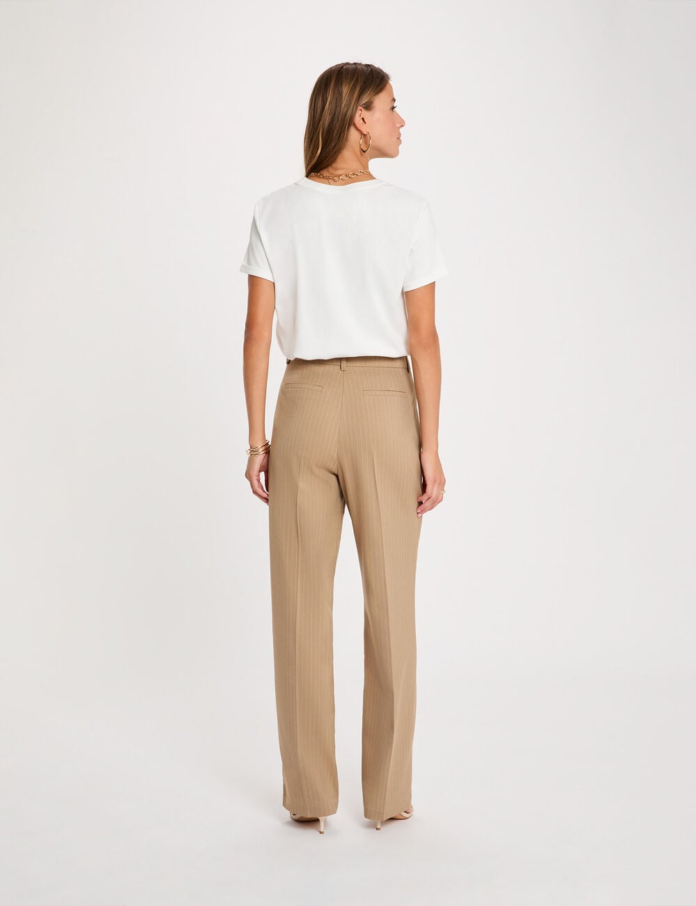 Hoge taille rechte broek taupe vrouw