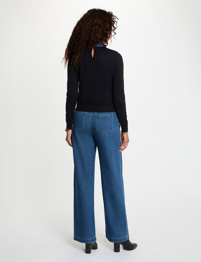 Pull col &agrave; revers bleu marine femme