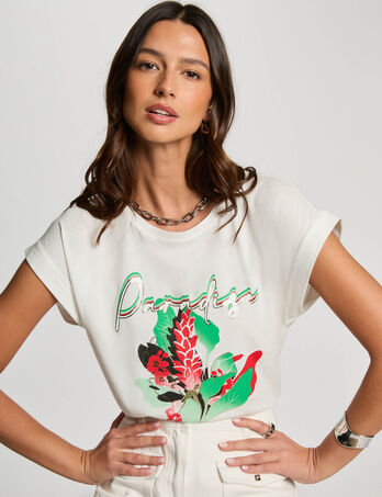 T-shirt met opschrift helder wit vrouw