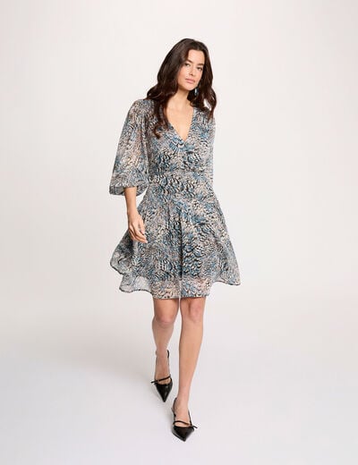 Robe courte manches bouffantes multicolore femme