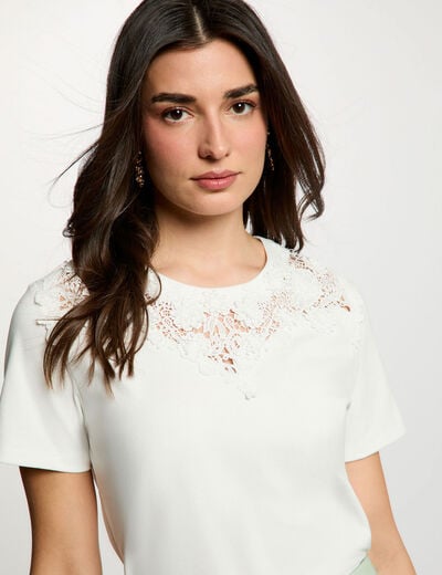 T-shirt kant ronde hals helder wit vrouw