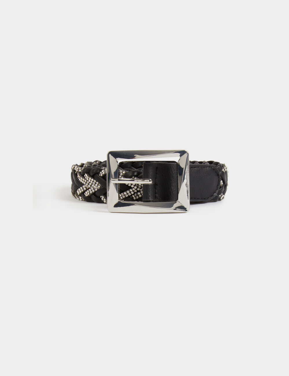 Ceinture fine tressée noir femme