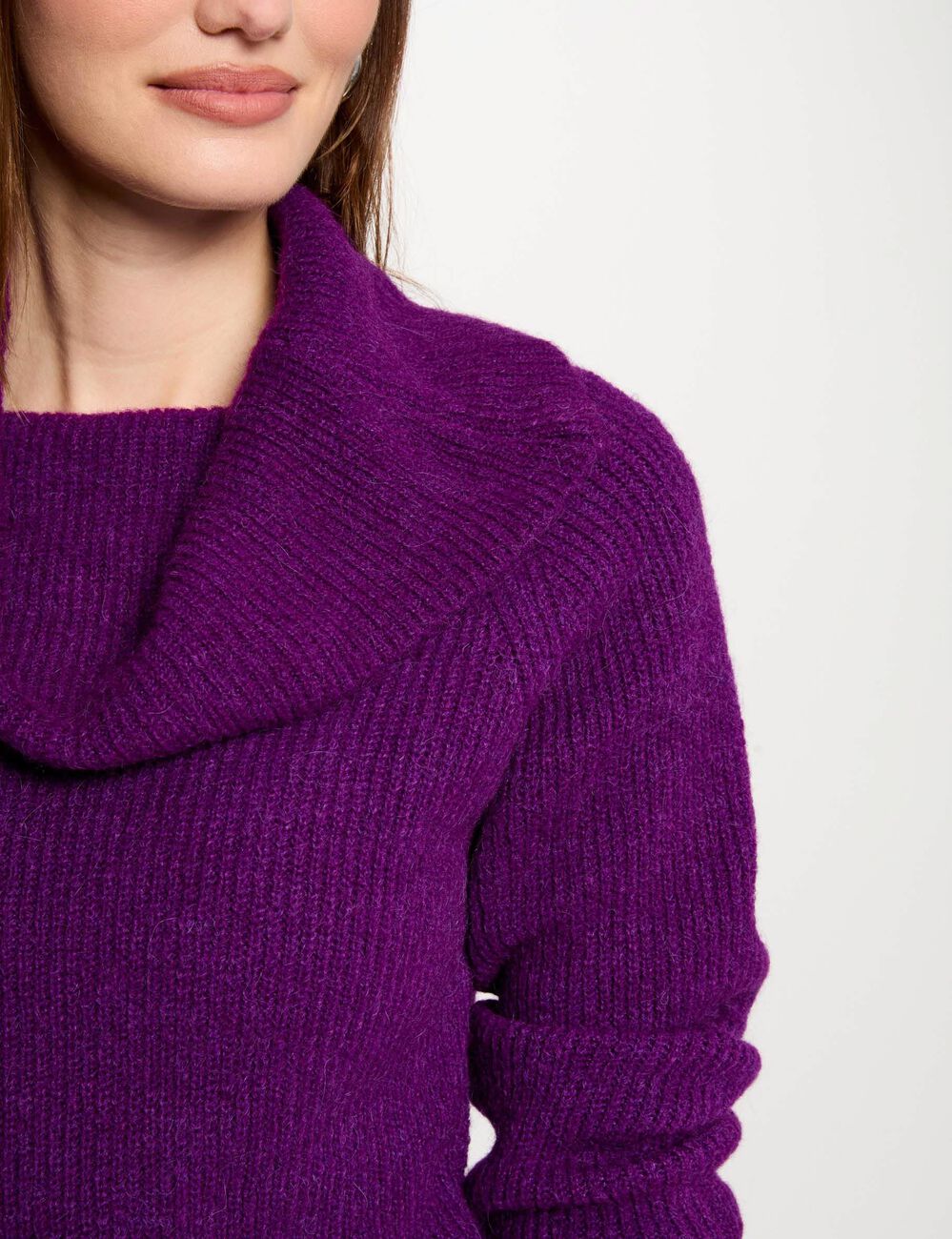 Pull col b&eacute;nitier c&ocirc;tel&eacute; violet femme