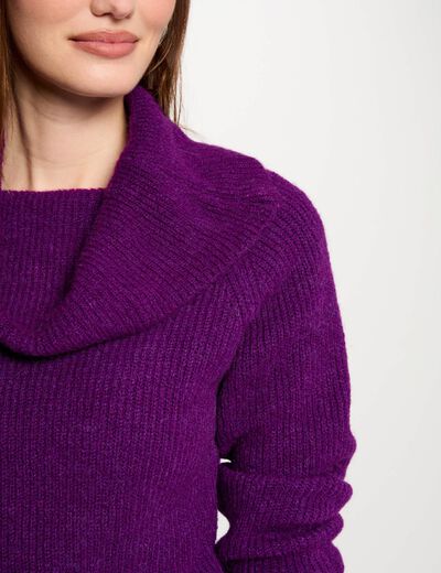 Pull col b&eacute;nitier c&ocirc;tel&eacute; violet femme