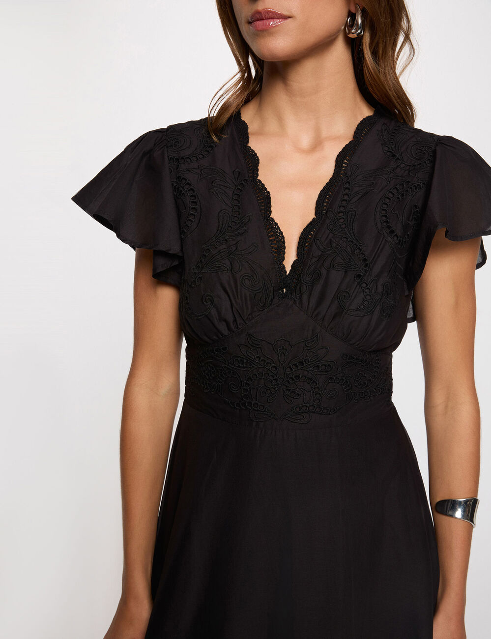 Robe longue broderie noir femme