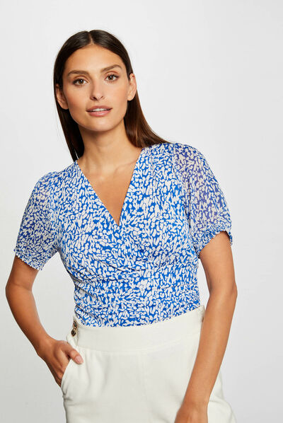 T-shirt met korte mouwen abstracte print blauw vrouw