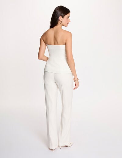 Pantalon large taille haute blanc femme