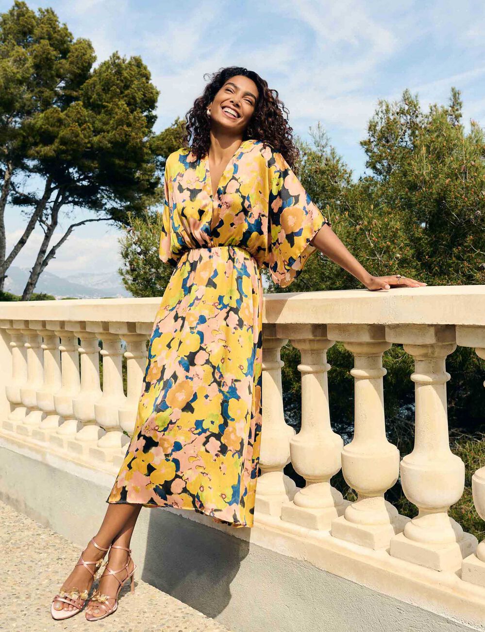 Robe midi droite imprimée multicolore femme