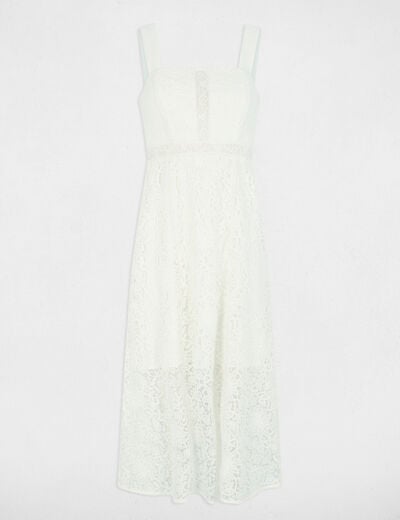 Robe midi trap&egrave;ze dentelle blanc femme
