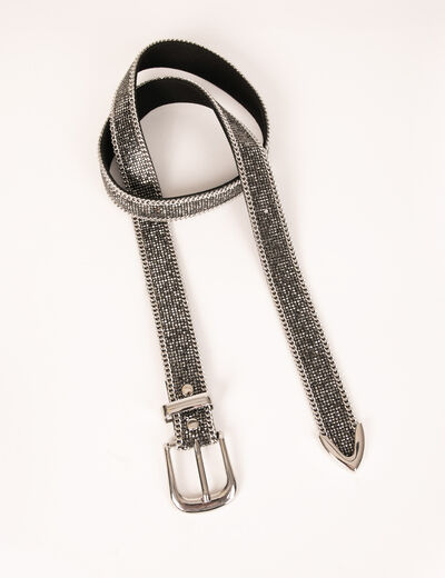 Ceinture avec strass et détails chaînes gris clair femme