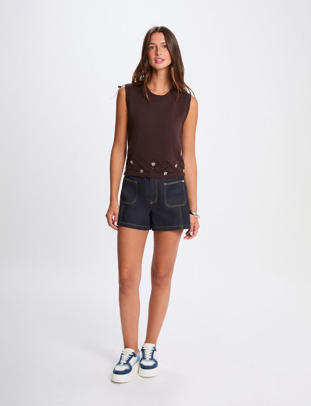 Pull sans manches marron foncé femme