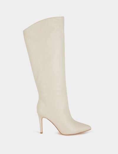 Bottes hautes à talons aiguilles ivoire femme