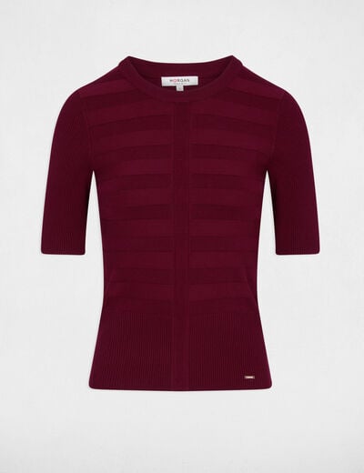 Pull col rond manches courtes bordeaux femme