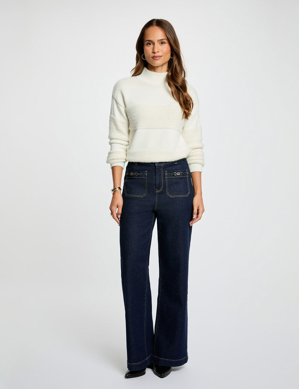 Pull col montant ivoire femme