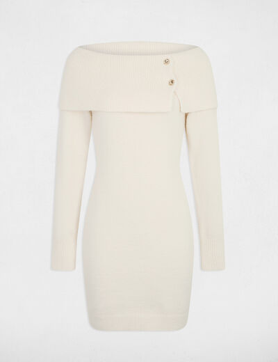 Robe courte col bardot ivoire femme