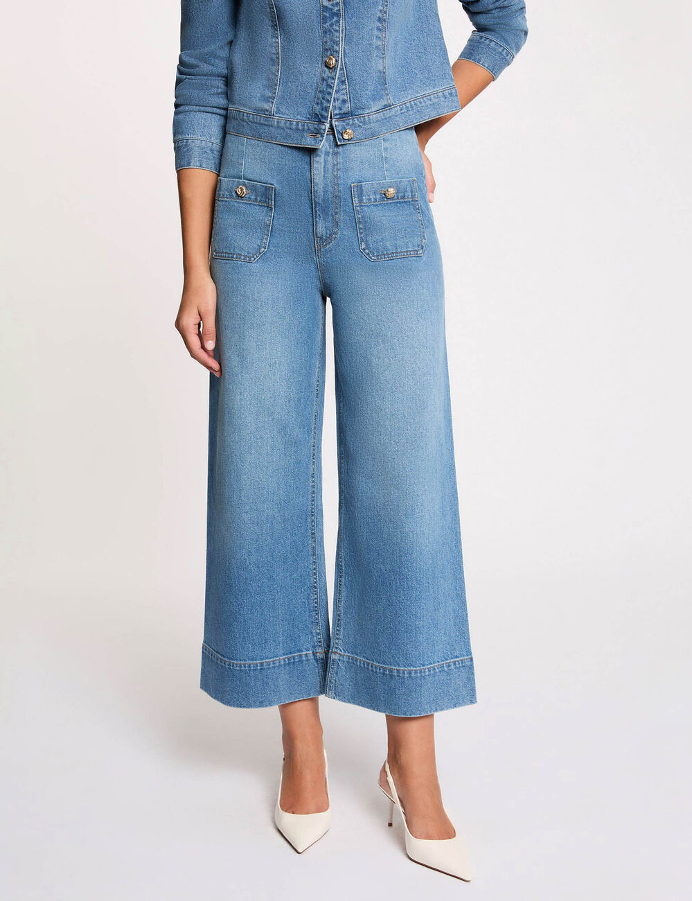 Jean large taille haute denim stone femme