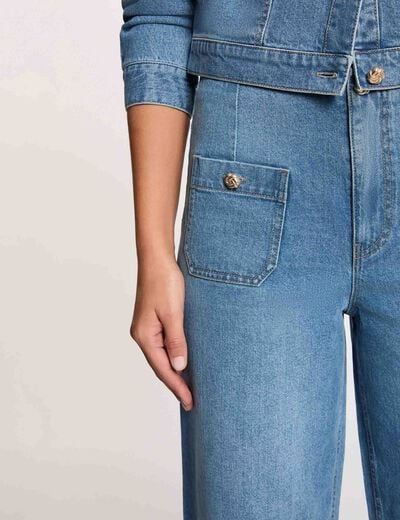 Hoge taille wijde broek stone washed denim vrouw