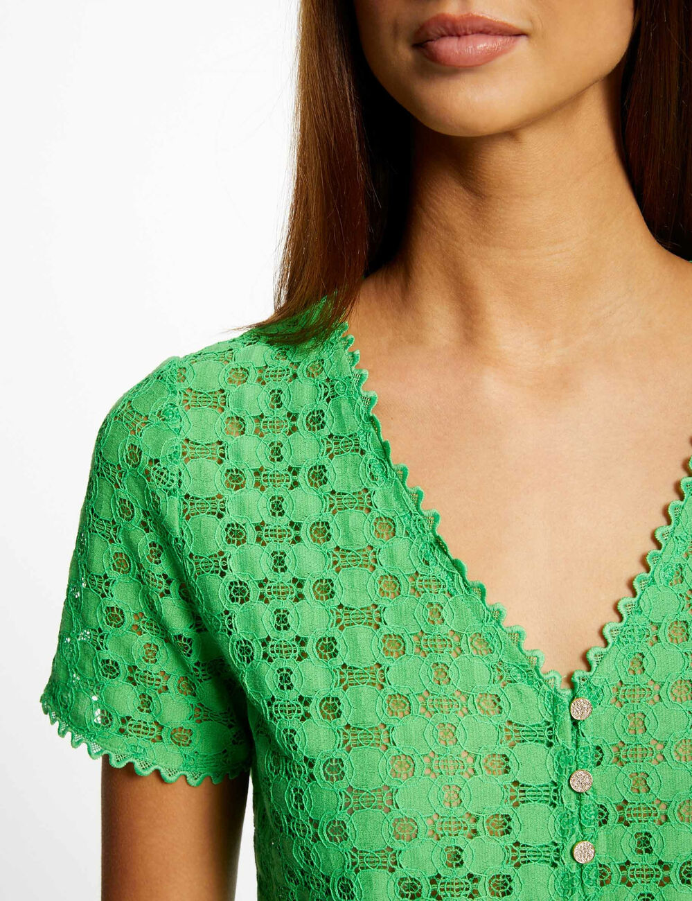 T-shirt manches courtes en dentelle vert femme