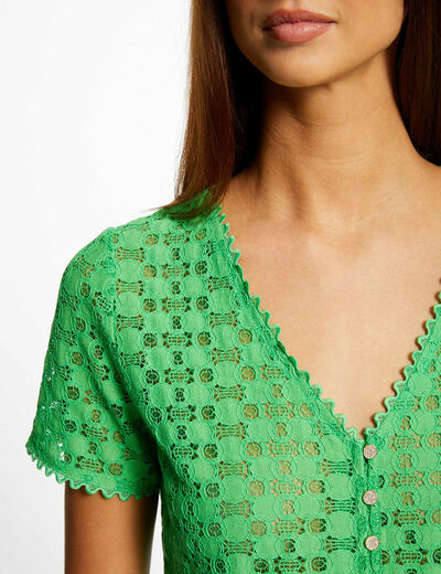 T-shirt manches courtes en dentelle vert femme