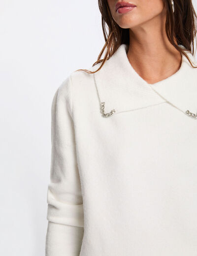 Pull col à revers ivoire femme
