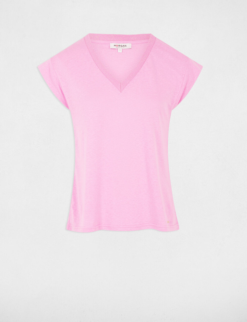 T-shirt met V-hals en korte mouwen roze vrouw