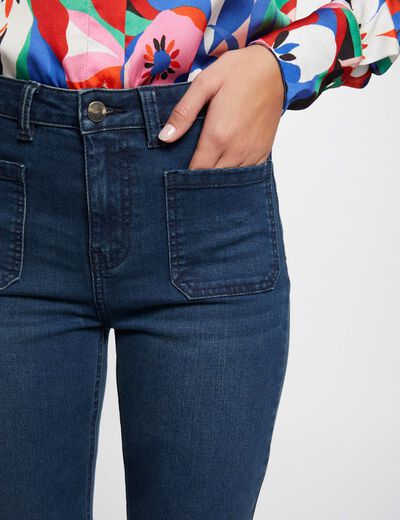 Uitlopende jeans hoge taille raw jeans vrouw