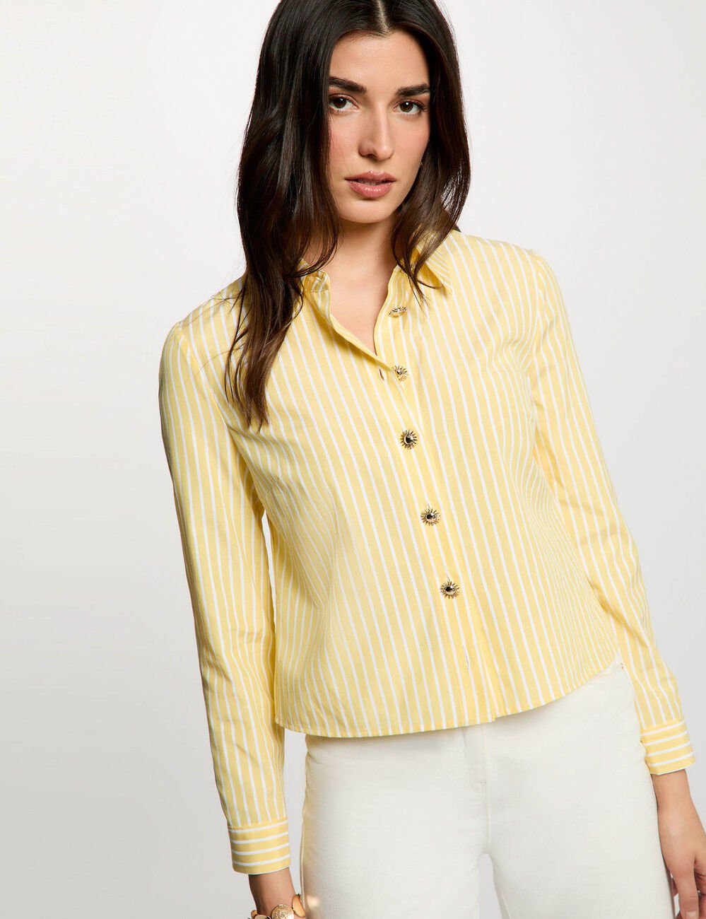 Chemise cropped rayures jaune clair femme