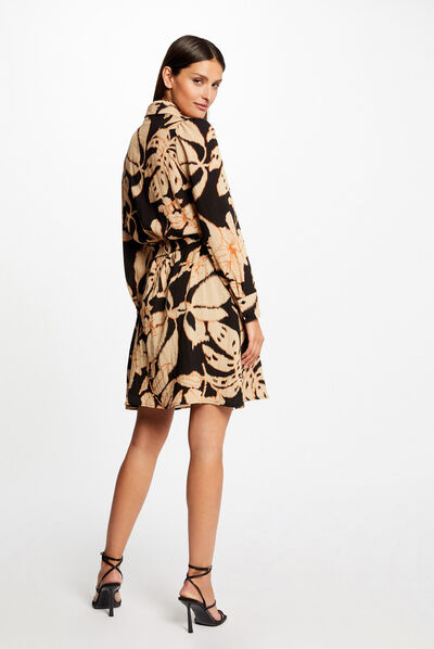 Robe chemise droite imprimé végétal multico femme