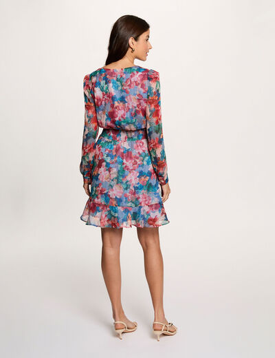 Robe courte col v multicolore femme