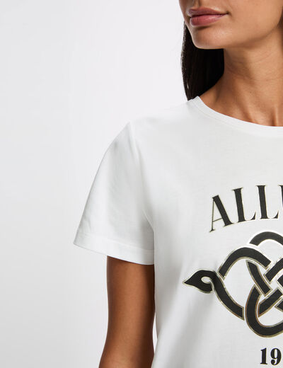 T-shirt met ronde hals en print helder wit vrouw