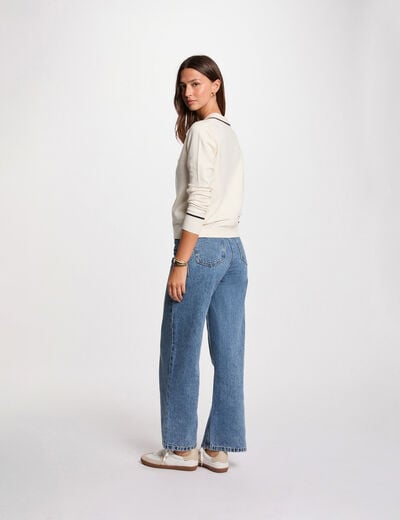 Pull col polo ivoire femme