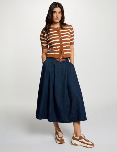 Jupe longue &eacute;vas&eacute;e denim brut femme