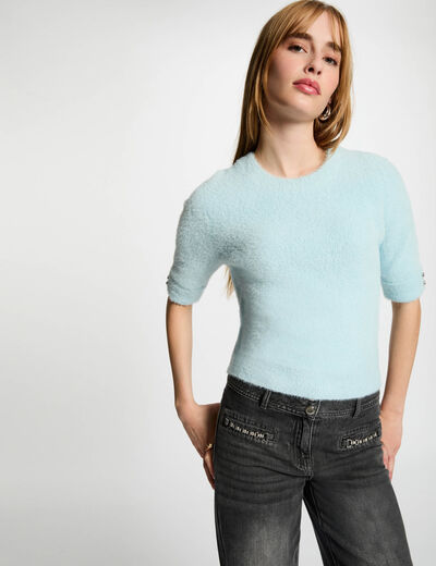 Pull manches courtes bleu ciel femme