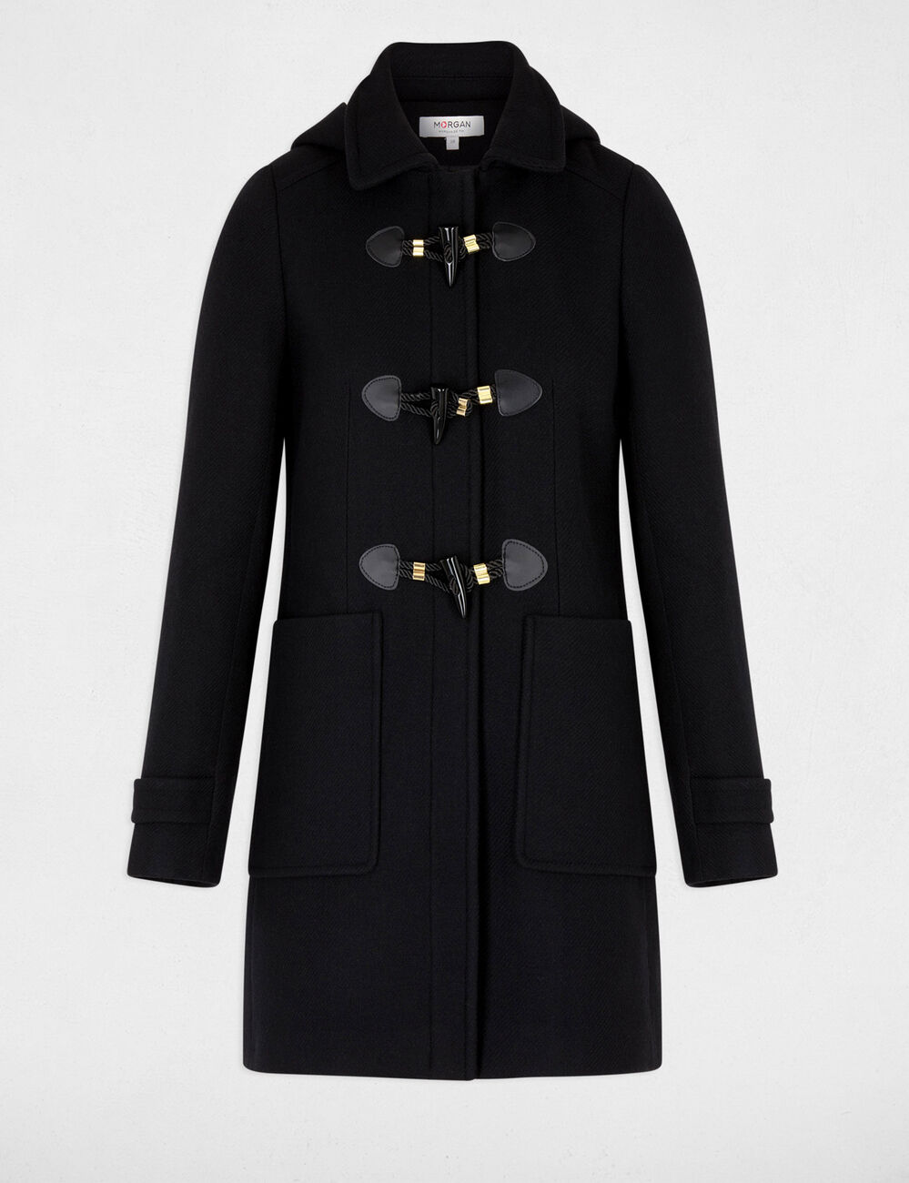 Manteau mi-long brandebourg noir femme
