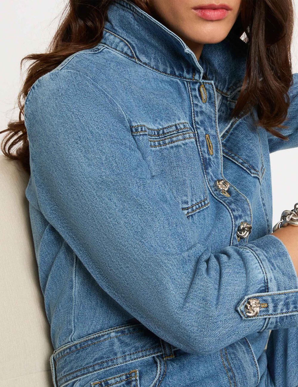 Spijker jumpsuit met wijde pijpen stone washed denim vrouw