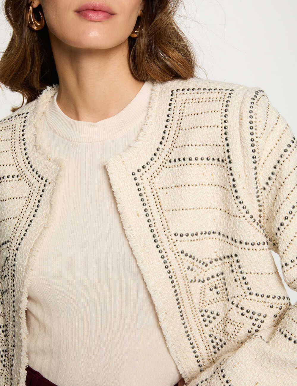 Veste droite cloutée ivoire femme