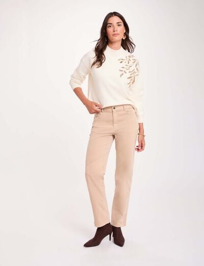 Pantalon droit taille haute ecru femme