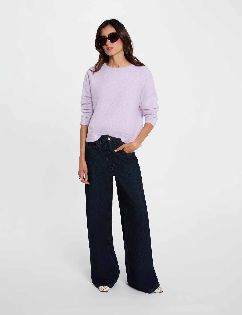 Pull col rond parme femme