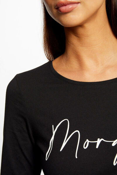 T-shirt manches longues à inscription noir femme