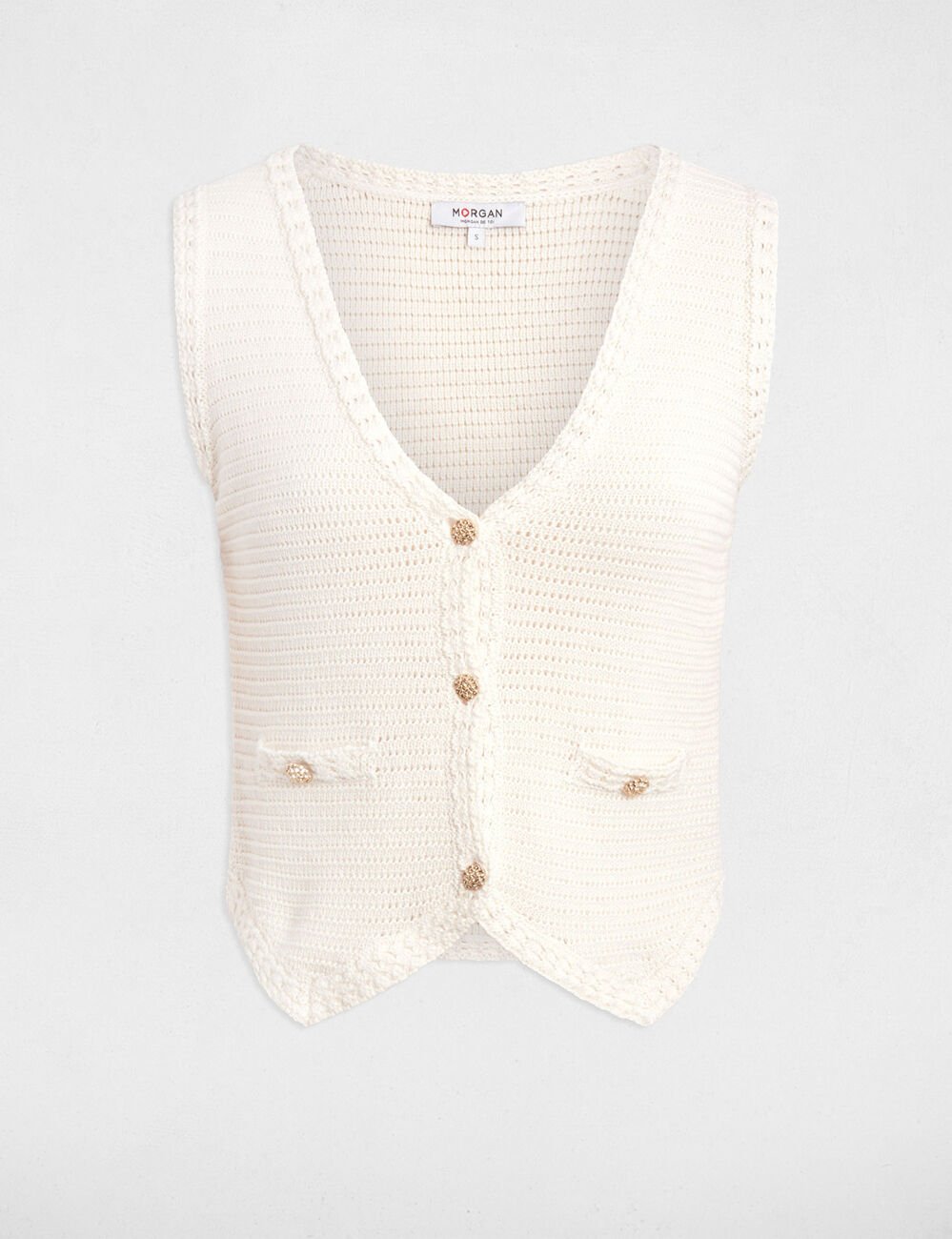 Mouwloos vest ivoor vrouw