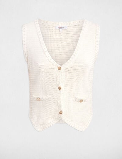 Gilet sans manches ivoire femme