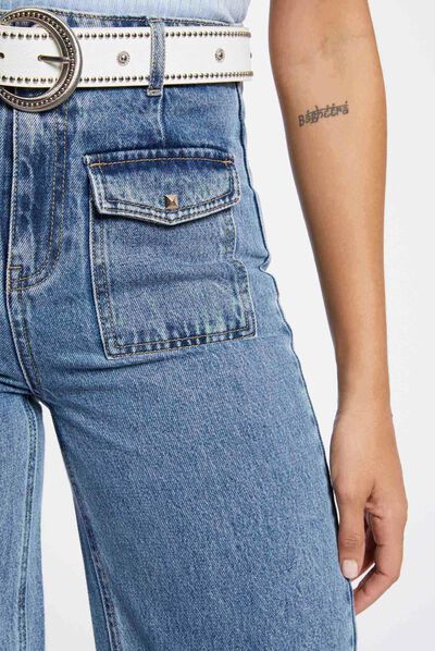 Wijde 7/8 jeans met hoge taille jean double stone vrouw