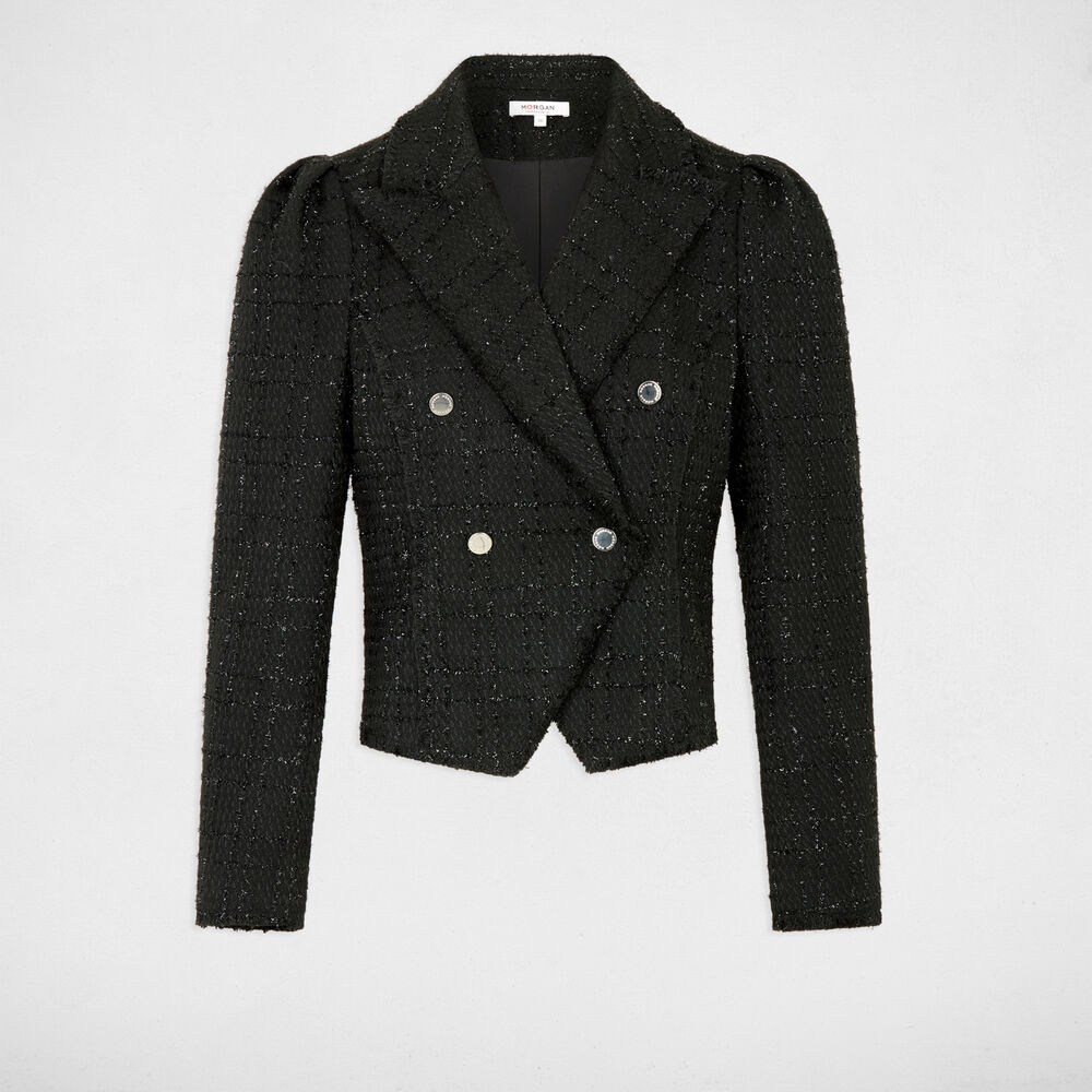 Veste tweed cintr&eacute;e noir femme